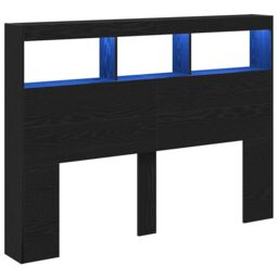 Berkfield Home Headboard Cabinet with LED Black Oak 140x17x102 cm - Size: 140 x 17 x 102 cm - thumbnail 3
