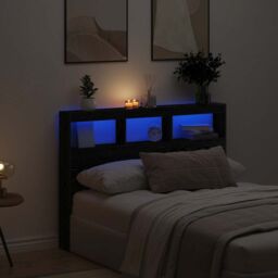 Berkfield Home Headboard Cabinet with LED Black Oak 140x17x102 cm - Size: 140 x 17 x 102 cm - thumbnail 1
