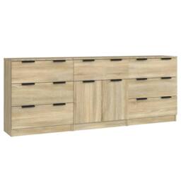 Berkfield Home Decorative 3 Piece Sideboards Sonoma Oak Engineered Wood in Light Oak - thumbnail 3