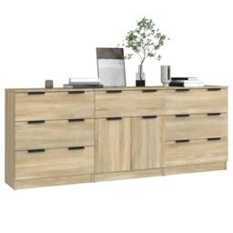 Berkfield Home Decorative 3 Piece Sideboards Sonoma Oak Engineered Wood in Light Oak - thumbnail 1