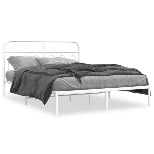 Berkfield Home Metal Bed Frame without Mattress with Headboard White 140x190cm - Size: 140x190 cm - image 1