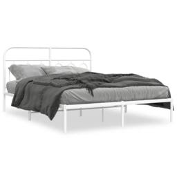 Berkfield Home Metal Bed Frame without Mattress with Headboard White 140x190cm - Size: 140x190 cm - thumbnail 1