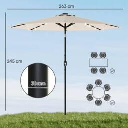 OUTSUNNY 2.6 m Garden Parasol Umbrella with Light, Outdoor Patio Umbrella in Cream - Size: 260 cm x 100 cm - thumbnail 3
