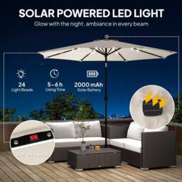 OUTSUNNY 2.6 m Garden Parasol Umbrella with Light, Outdoor Patio Umbrella in Cream - Size: 260 cm x 100 cm - thumbnail 4