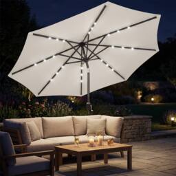 OUTSUNNY 2.6 m Garden Parasol Umbrella with Light, Outdoor Patio Umbrella in Cream - Size: 260 cm x 100 cm - thumbnail 1