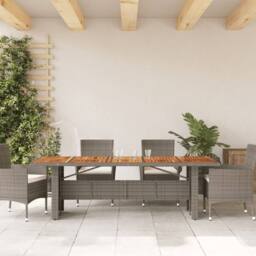 Berkfield Home Garden Table with Acacia Wood Top Grey 240x90x75 cm Poly Rattan - Size: 240 x 90 x 75 cm - thumbnail 3