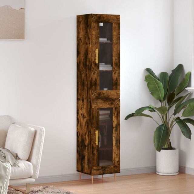 Berkfield Home Highboard Smoked Oak 34.5x34x180 cm Engineered Wood in Brown - image 1