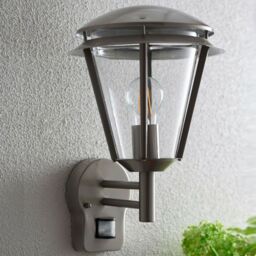 Loops IP44 Outdoor Wall Lamp Brushed Steel Modern PIR Lantern Porch Curved Move Light in Metallics - thumbnail 5