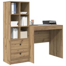 Berkfield Home Desk with Storage Artisan Oak Engineered Wood in Blue - thumbnail 3
