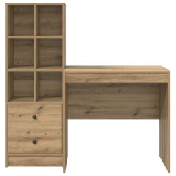 Berkfield Home Desk with Storage Artisan Oak Engineered Wood in Blue - thumbnail 7