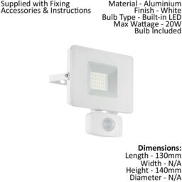 Loops IP44 Outdoor Flood Light & PIR Sensor White Aluminium 20W Built in LED - thumbnail 2