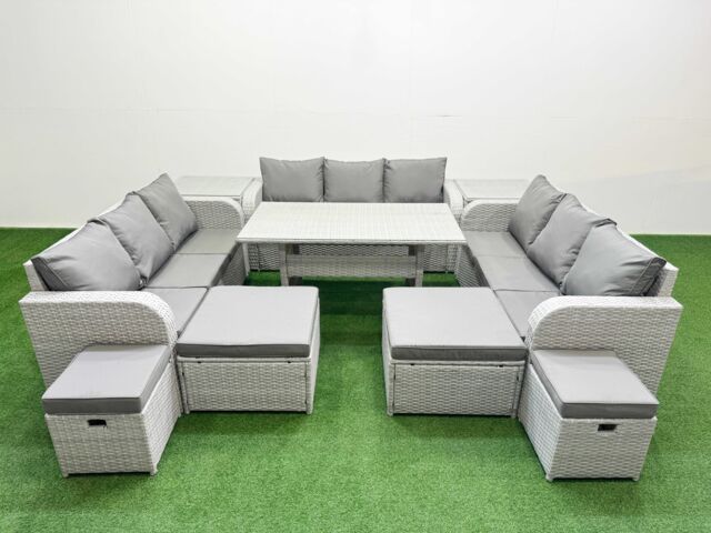 Fimous PE Rattan Lounge Sofa Sets 10 Seater Outdoor Garden Furniture Set in Light Grey - image 1