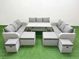 Fimous PE Rattan Lounge Sofa Sets 10 Seater Outdoor Garden Furniture Set in Light Grey - thumbnail 1
