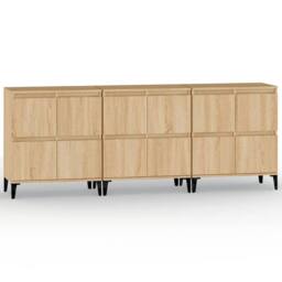 Berkfield Home Sideboards 3 pcs Sonoma Oak 60x35x70 cm Engineered Wood in Light Tan - Size: 60 x 35 x 70 cm - thumbnail 3