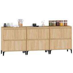 Berkfield Home Sideboards 3 pcs Sonoma Oak 60x35x70 cm Engineered Wood in Light Tan - Size: 60 x 35 x 70 cm - thumbnail 4