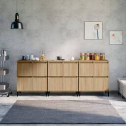 Berkfield Home Sideboards 3 pcs Sonoma Oak 60x35x70 cm Engineered Wood in Light Tan - Size: 60 x 35 x 70 cm - thumbnail 2