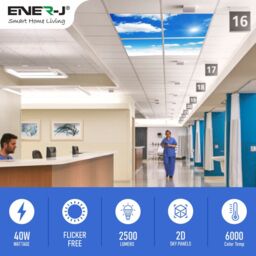 ENER-J SKY Cloud LED Ceiling Panel 40W 60x60cm 6000K Daylight Set of 4 in White - Size: 60x60 cm - thumbnail 2