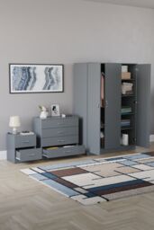 Home Discount Vida Designs Riano 3Pc Bedroom Set - 2 Drawer Bedside, 3 Door Wardrobe in Grey - thumbnail 2