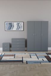 Home Discount Vida Designs Riano 3Pc Bedroom Set - 2 Drawer Bedside, 3 Door Wardrobe in Grey - thumbnail 4