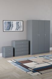 Home Discount Vida Designs Riano 3Pc Bedroom Set - 2 Drawer Bedside, 3 Door Wardrobe in Grey