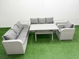 Fimous 7 Seater Poly Rattan Outdoor Garden Furniture Rectangular Dining Table Sofa Set Patio 3 Seater Sofa Reclining Chair 3 Seater Sofa 2 Side Table - thumbnail 2
