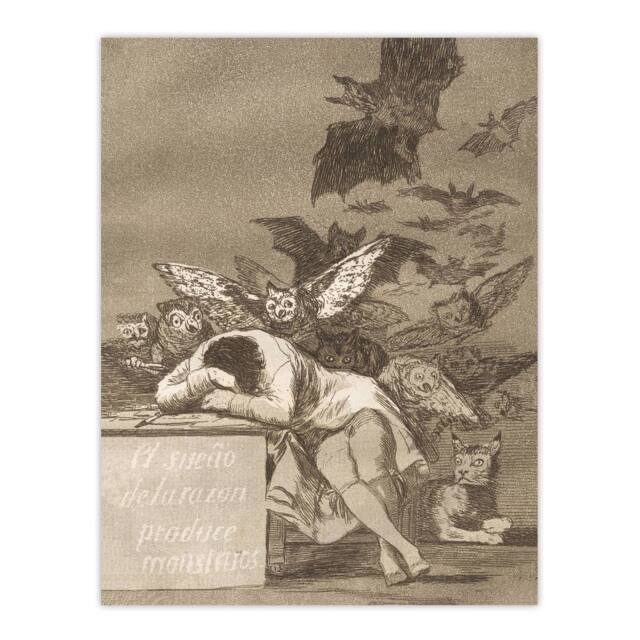 "Artery8 The Sleep of Reason Produces Monsters Goya Wall Art Poster Print in Grey - Size: W18"" x H24""" - image 1