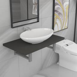 Berkfield Home Two Piece Bathroom Furniture Set Ceramic Grey - thumbnail 2