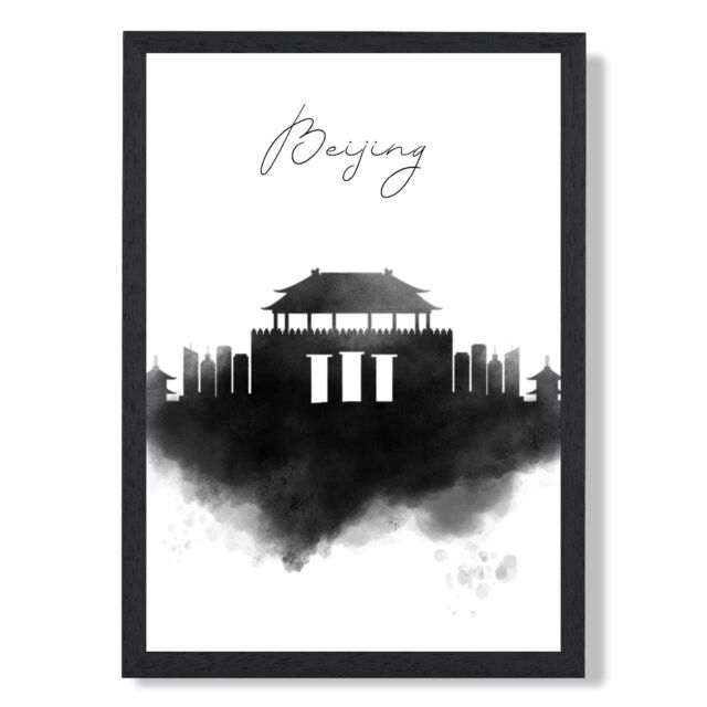 ARTZE Beijing Watercolour Skyline City Framed Print SIZE: A4 with Black Frame - image 1