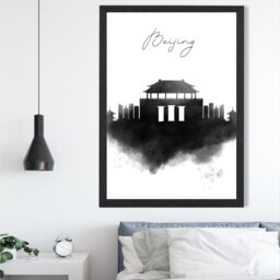 ARTZE Beijing Watercolour Skyline City Framed Print SIZE: A4 with Black Frame - thumbnail 2