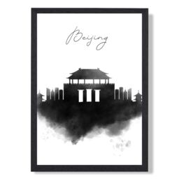 ARTZE Beijing Watercolour Skyline City Framed Print SIZE: A4 with Black Frame - thumbnail 1