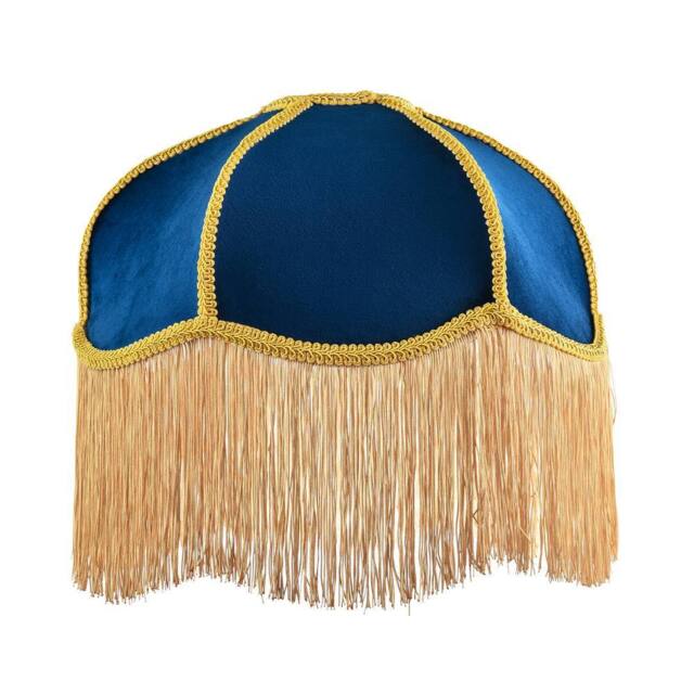 Happy Homewares Domed Victorian Shape Lamp Shade in Navy Blue Velvet with Gold Trim in Midnight - Size: 14 inches - image 1