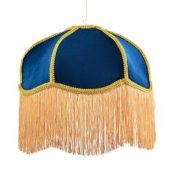 Happy Homewares Domed Victorian Shape Lamp Shade in Navy Blue Velvet with Gold Trim in Midnight - Size: 14 inches - thumbnail 2