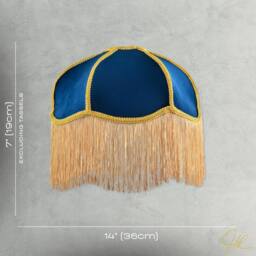 Happy Homewares Domed Victorian Shape Lamp Shade in Navy Blue Velvet with Gold Trim in Midnight - Size: 14 inches - thumbnail 7
