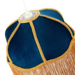Happy Homewares Domed Victorian Shape Lamp Shade in Navy Blue Velvet with Gold Trim in Midnight - Size: 14 inches - thumbnail 3