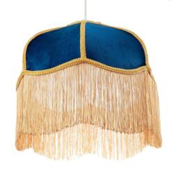 Happy Homewares Domed Victorian Shape Lamp Shade in Navy Blue Velvet with Gold Trim in Midnight - Size: 14 inches - thumbnail 5