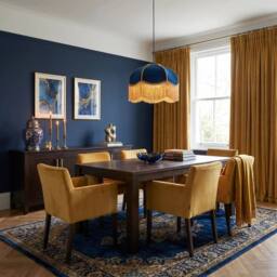 Happy Homewares Domed Victorian Shape Lamp Shade in Navy Blue Velvet with Gold Trim in Midnight - Size: 14 inches - thumbnail 6