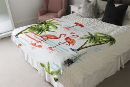 Benjamin Tate Design Flamingo & Palm Trees Blanket in Natural - Size: 120 cm x 150 cm - thumbnail 3