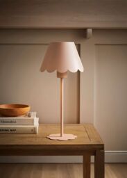 ValueLights Hattie Rechargeable Metal Scalloped Edge Portable Table Lamp in Pale Pink - thumbnail 1