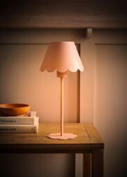 ValueLights Hattie Rechargeable Metal Scalloped Edge Portable Table Lamp in Pale Pink - thumbnail 2