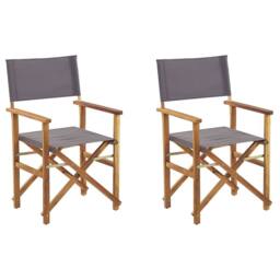 Wyld and Coco Garden Director's Chairs 2 Pack Foldable Acacia Wood Grey Fabric - thumbnail 2
