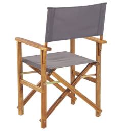 Wyld and Coco Garden Director's Chairs 2 Pack Foldable Acacia Wood Grey Fabric - thumbnail 6