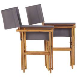 Wyld and Coco Garden Director's Chairs 2 Pack Foldable Acacia Wood Grey Fabric - thumbnail 7