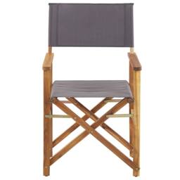 Wyld and Coco Garden Director's Chairs 2 Pack Foldable Acacia Wood Grey Fabric - thumbnail 5