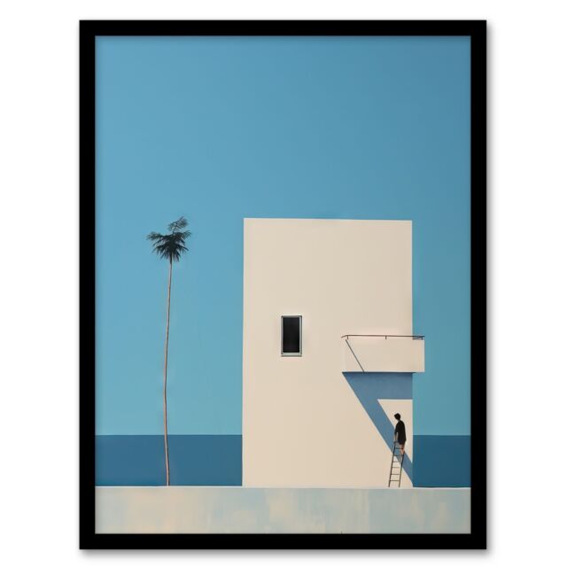 "Artery8 Wall Art Print Single Palm Tree By Amy Denver Minimalist Soft Pastel Blue Minimalism Simple Modern Artwork Art Framed - Size: W12"" x H16""" - image 1
