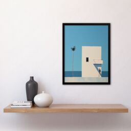 "Artery8 Wall Art Print Single Palm Tree By Amy Denver Minimalist Soft Pastel Blue Minimalism Simple Modern Artwork Art Framed - Size: W12"" x H16""" - thumbnail 4