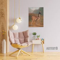 "Artery8 Guanaco Llama in Mountain Landscape Agasse Canvas Wall Art - Size: W18"" x H24""" - thumbnail 3