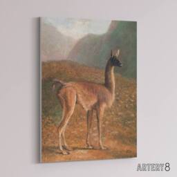 "Artery8 Guanaco Llama in Mountain Landscape Agasse Canvas Wall Art - Size: W18"" x H24""" - thumbnail 2