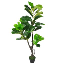 Leaf 120cm (4ft) Large Artificial Fiddle Fig Tree Ficus Lyrata Plant in Green - thumbnail 1