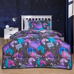 OHS Gaming Coverless 10.5 Tog Duvet Set Bed Quilted Gamer Pillowcase in Black - Size: Single - thumbnail 1