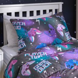 OHS Gaming Coverless 10.5 Tog Duvet Set Bed Quilted Gamer Pillowcase in Black - Size: Single - thumbnail 3